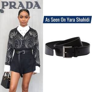 Prada Black Calfskin Leather Belt RUNWAY Silver Buckle Size 80/32